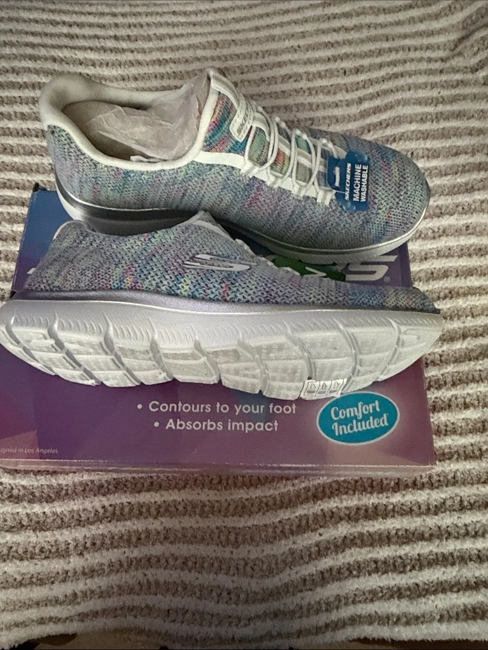 Skechers Pastel Multi-Color Knit Slip-On Sneakers